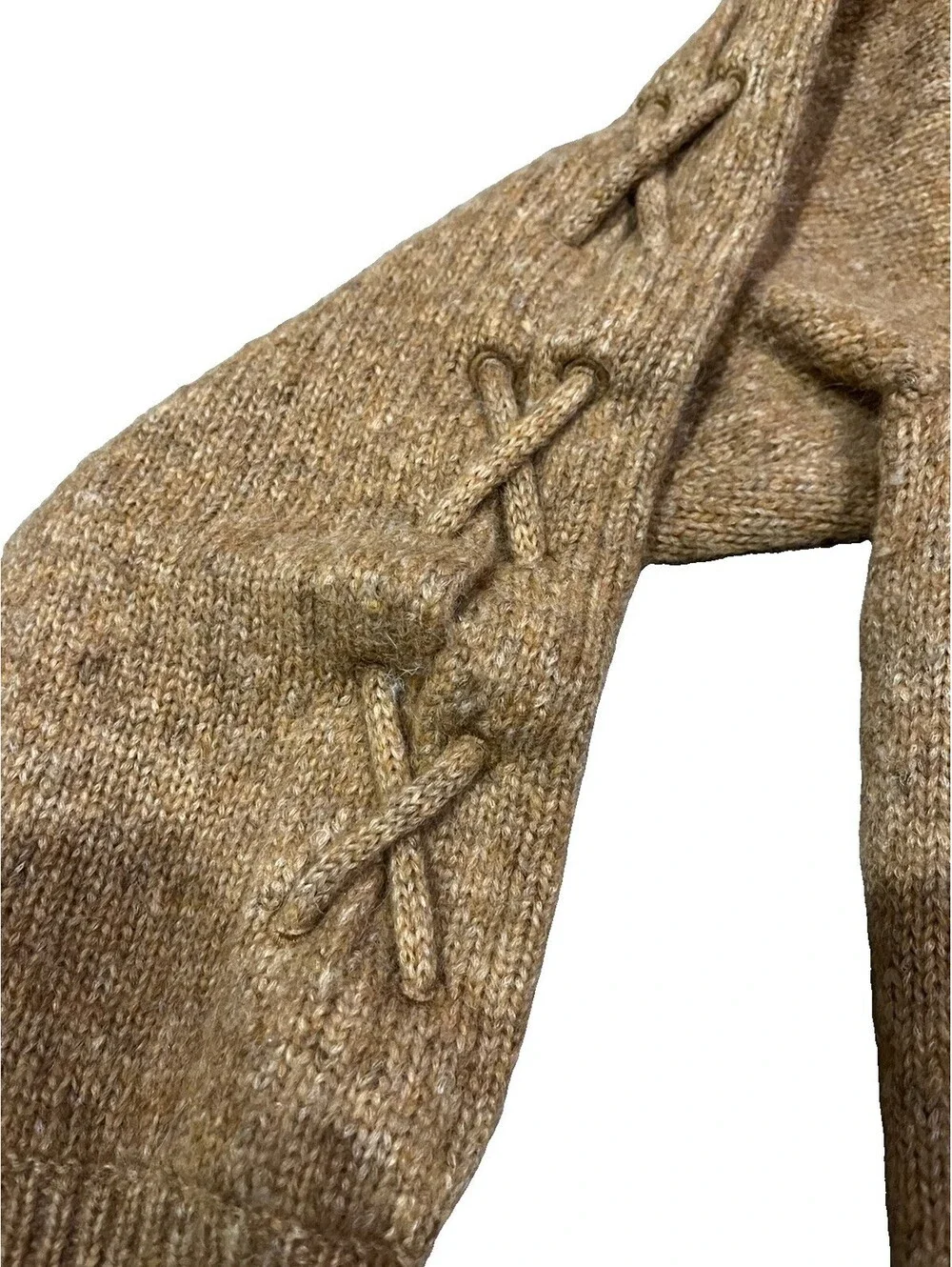 IRO Paris Mystic Camel Alpaca Blend Lace Up Sleeve Knit Sweater Medium M  $495